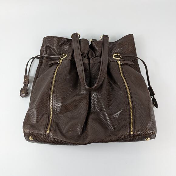 Cole Haan Brown Leather Purse Womens Drawstring Hobo Satchel Handbag Damaged - Picture 3 of 16